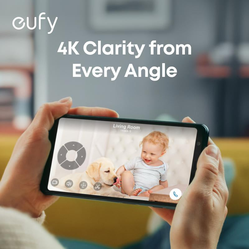 【Upgrade C220】Eufy Indoor Cam E30, Latest Generation, 4K UHD Security Camera, 360 Pan-Tilt, Color Night Vision, AI Detection for Human/Pet/Audio/Crying, Human/Pet Auto Tracking, Works with Homekit