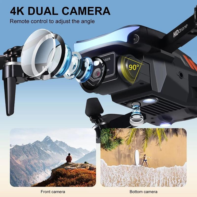 Mini Drone with HD Dual Camera, RC Quadcopter Drone with Light, Avoiding Obstacles, Headless Mode, 3 Batteries Accessories Remote Electronic Device Optical Flow Hover