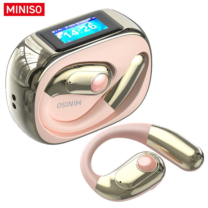 MINISO MS193 True Wireless Earphones,Lcd Full Color Display Charging Case,Ows Open Ear Headphones Waterproof Bluetooth Earbuds,Support Playing Music Gaming