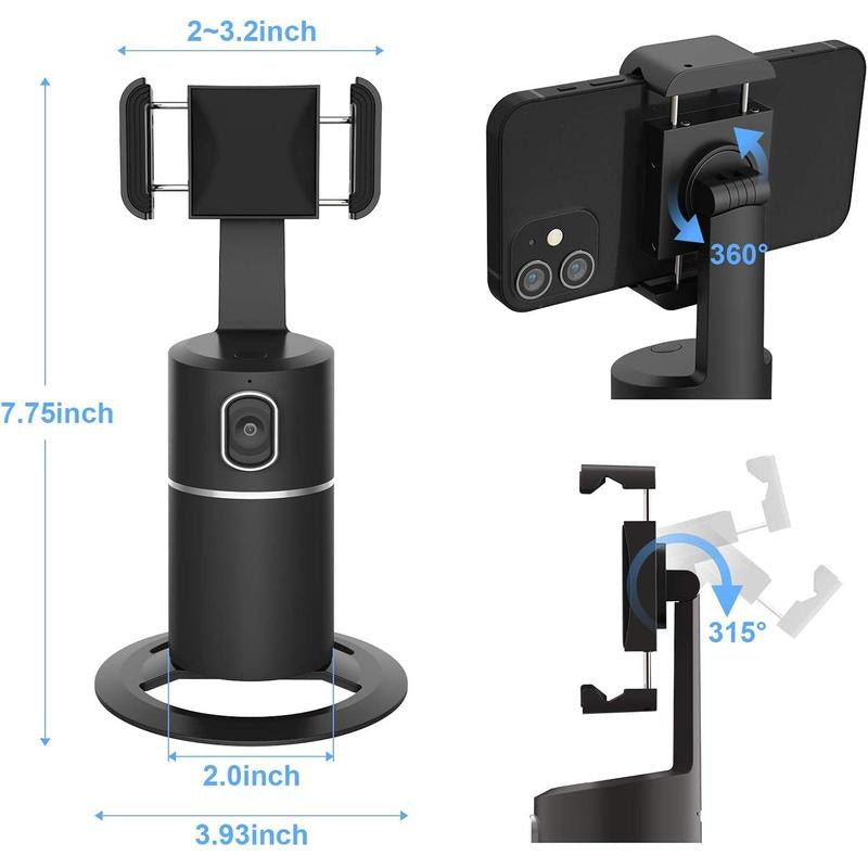 Auto Tracking Phone Holder,360? Rotation Face Body Track Mount,Tracking Tripod for Vlog Live Streaming,Build-In ,No APP Required(Black)...