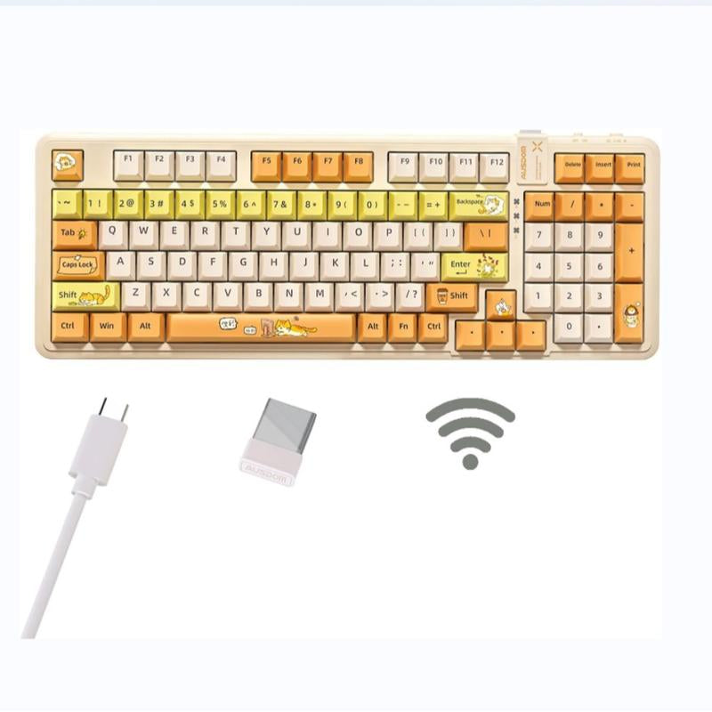 AUSDOM 98Pro Wireless Mechanical Keyboard, Tri-Mode Bluetooth/2.4Ghz/Usb-C Gasket Hot Swappable Custom Gaming Keyboard with Backlit, PBT Keycaps, Linear Switches, for Windows/Mac/Pc (Manga Girl Theme)
