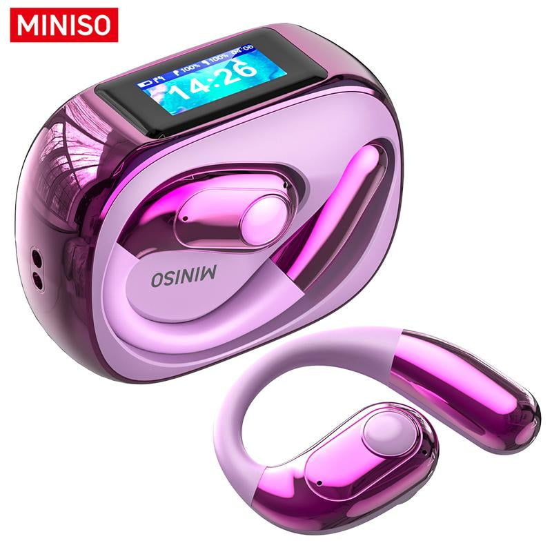 MINISO MS193 True Wireless Earphones,Lcd Full Color Display Charging Case,Ows Open Ear Headphones Waterproof Bluetooth Earbuds,Support Playing Music Gaming