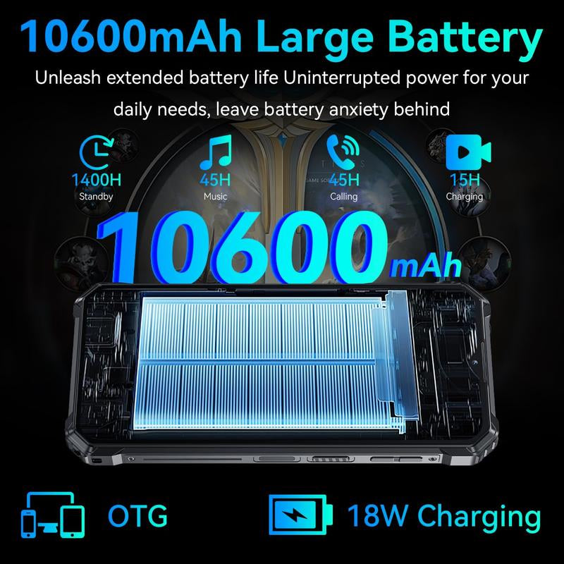 OUKITEL WP36 4G Rugged Smartphone - 10600Mah/15W Fast Charging, 16GB+128GB Unlocked Rugged Phone, 128Db Loud Speaker, Android 14, 13MP+5MP Camera, Nfc/Dual Sim/Otg