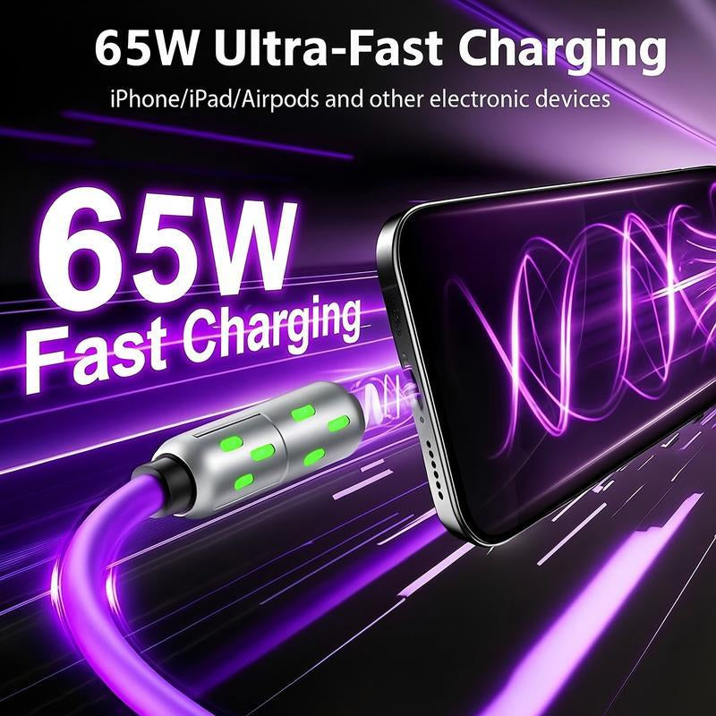 [Buy 1 Get 2 Free] 4-In-1 Multi USB Charging Cable with USB A,Type C,Lightning-Max65W Fast Charging & Data Sync for Iphone16/15,Ipad Pro, Fast Charge Usb Cable 4-In-1 Fast Breathing Light -Max 1 Usb-C Data 4 1 Charging Cable