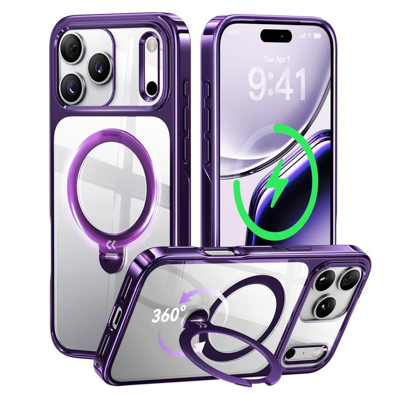 CASEKOO Clear Iphone 17 Pro Max Case, 360° Spin Built-In Magnetic Stand, Fit for Magsafe, 16FT Drop Protection, Chic Design for Iphone 17 Series