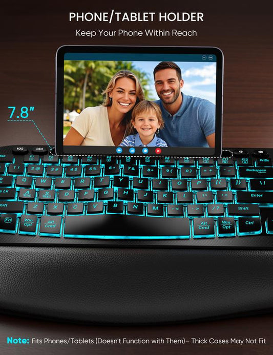 SABLUTE MA22 Pro Ergonomic Wave Keyboard & RGB Mouse Combo! （Non Bluetooth) Leather Wrist Rest, Phone Holder—Game-Changing Setup!
