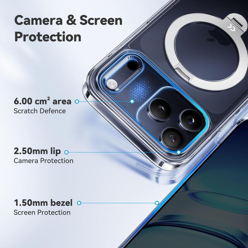 CASEKOO Clear Iphone 17 Pro Max Case, 360° Spin Built-In Magnetic Stand, Fit for Magsafe, 16FT Drop Protection, Chic Design for Iphone 17 Series