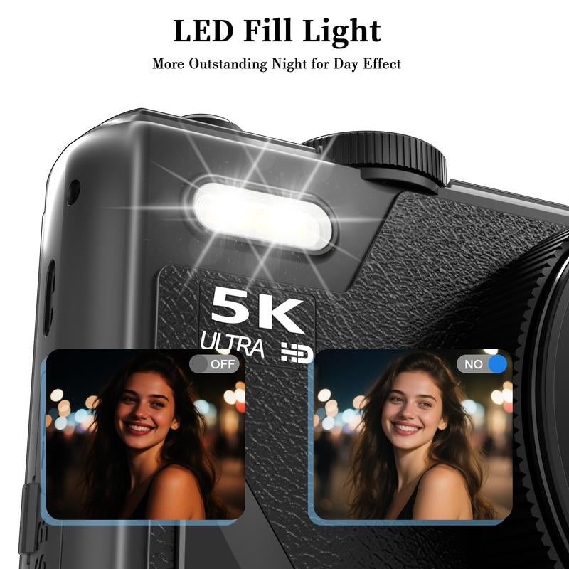 2025 Portable Vintage Camera Digital Camera 5K,180°Digital Camera with Flip Screen,Camera for Vlogging,Camera Content Creator,Compact Travel Camera for Teens,Summer Gifts
