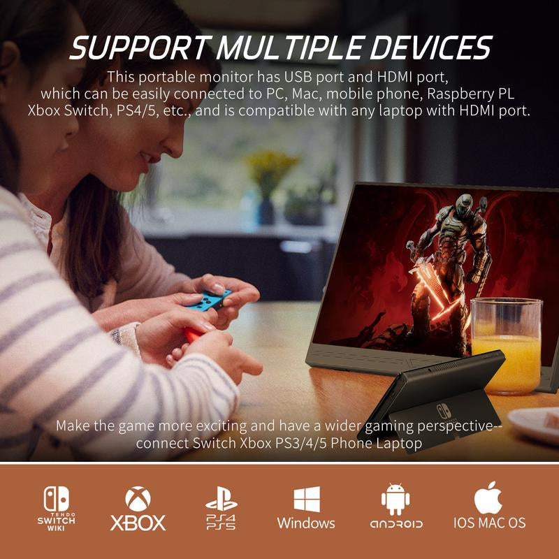 15.6'' 1080P Portable Monitor -Built-In Speakers, HDR, Ultra-Thin Bezels, Plug & Play, USB-C, Smart Case, Travel Display, Ips Screen