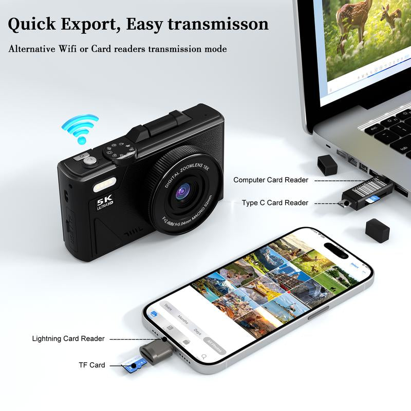 2025 Portable Vintage Camera Digital Camera 5K,180°Digital Camera with Flip Screen,Camera for Vlogging,Camera Content Creator,Compact Travel Camera for Teens,Summer Gifts