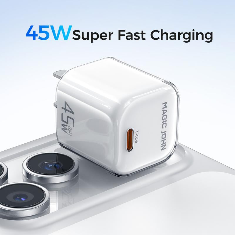 MAGICJOHN 45W USB-C Fast Charger – Compact Power Adapter for Iphone 17/16/15 Pro Max/Air – Quick, Travel-Friendly Mini Plug
