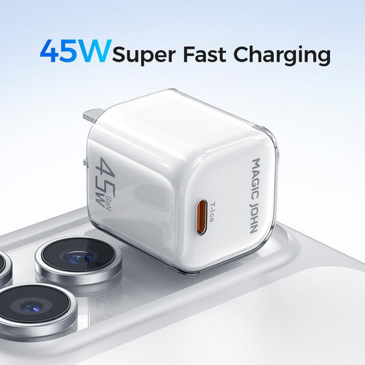 MAGICJOHN 45W USB-C Fast Charger – Compact Power Adapter for Iphone 17/16/15 Pro Max/Air – Quick, Travel-Friendly Mini Plug