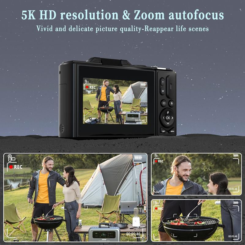 2025 Portable Vintage Camera Digital Camera 5K,180°Digital Camera with Flip Screen,Camera for Vlogging,Camera Content Creator,Compact Travel Camera for Teens,Summer Gifts