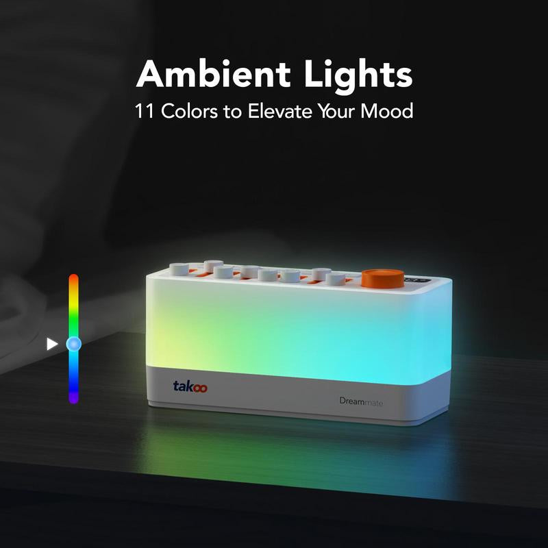[LIVE EXCLUSIVE] Takoo White Noise - Mixable 3 in 1 Speaker - Portable Sleep Aid, Sound Machine, 8 Adjustable Nature Sounds, Bluetooth Speaker, 30-Level Night Lights, 11 LED Ambient Breathing Lights, Timer, Bedroom Gadgets, Baby, Nursing, Toddlers