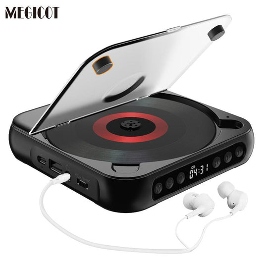 MEGICOT Portable Bluetooth CD Player Built-In Rechargeable Battery with Speaker LED Display USB Audio Port, Support Bluetooth Headset Listening Music Wireless Compact Player - Not Work with Car Bluetooth and Smartphone