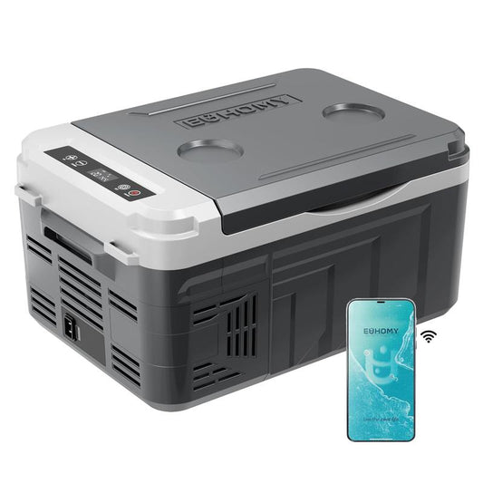 EUHOMY 12-Volt Refrigerator: a 11 Quart (10L) Compressor Electric Cooler with APP Control. This Car Fridge Supports Both 12/24V DC and 120-240V AC Power Supply, with a Cooling Range of -4℉ to 68℉. It'S a Portable Freezer Ideal for Rvs, Travel.