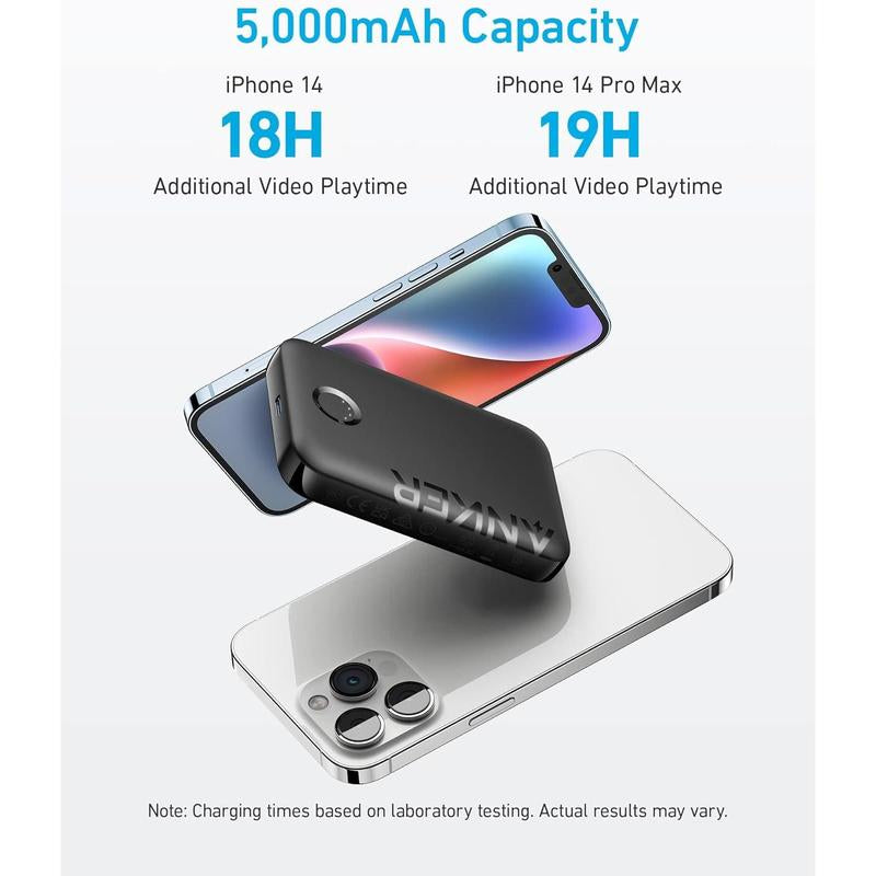 321 Maggo Battery (Powercore Magnetic 5K), 5,000Mah Magnetic Wireless Portable Charger, Compatible with Iphone 15/15 Plus/15 Pro/15 Pro Max, Iphone 14/13/12 Series（Black）