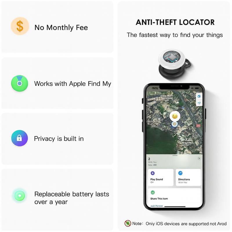 [Fall Deals] Tukio GPS Tracker for Cars & Pets - Mini Clear Design, Weatherproof Case, Anti-Lost Device, Works with Apple Find My (Ios Only), No Monthly Fees, IP67 Waterproof, Replaceable Battery