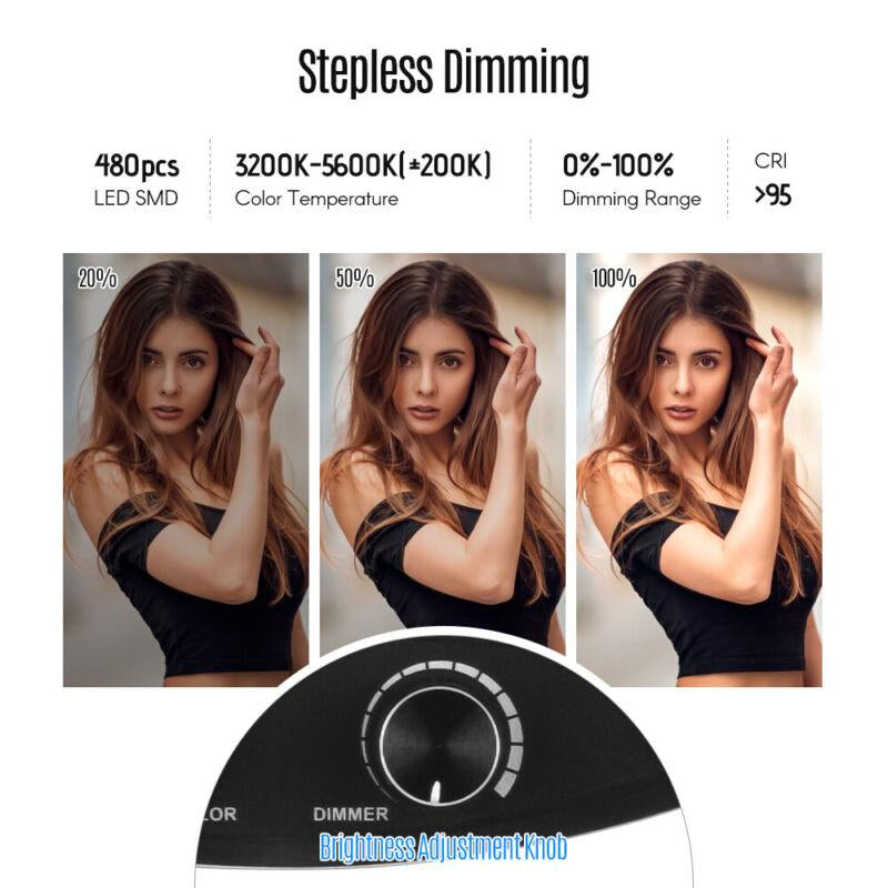 18'' Inch LED Ring Light Kit with Tripod Stand Dimmable 5500K for Phone Camera Live Makeup
