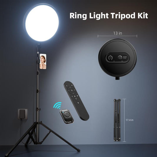 Weilisi Studio-Level Lighting for Content Creators - 13" Full-Screen Ring Light with 79" Adjustable Stand | No Shadows, Perfect for 4K Makeup Videos & Podcasts((Phone Mount+Remote)