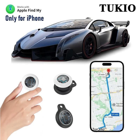 [Fall Deals] Tukio GPS Tracker for Cars & Pets - Mini Clear Design, Weatherproof Case, Anti-Lost Device, Works with Apple Find My (Ios Only), No Monthly Fees, IP67 Waterproof, Replaceable Battery