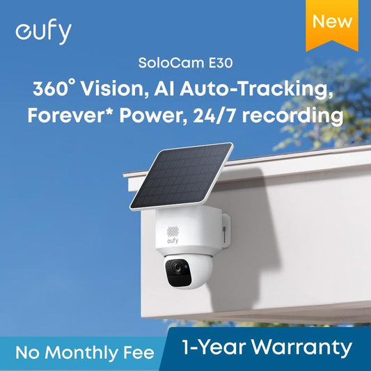 Eufy Security Eufy Solocam E30, Solar Powered, 360° Pan, AI Tracking, 2K Clarity, Security Cameras Wireless Outdoor, Camera, Outdoor Camera, Homebase S380 Compatible, No Monthly Fee