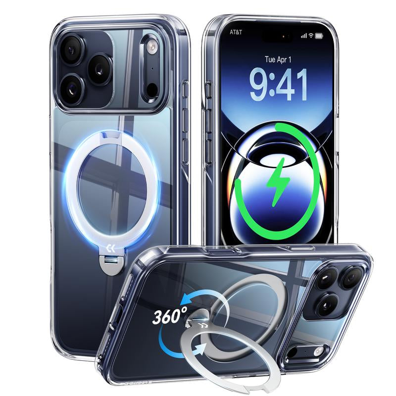 CASEKOO Clear Iphone 17 Pro Max Case, 360° Spin Built-In Magnetic Stand, Fit for Magsafe, 16FT Drop Protection, Chic Design for Iphone 17 Series