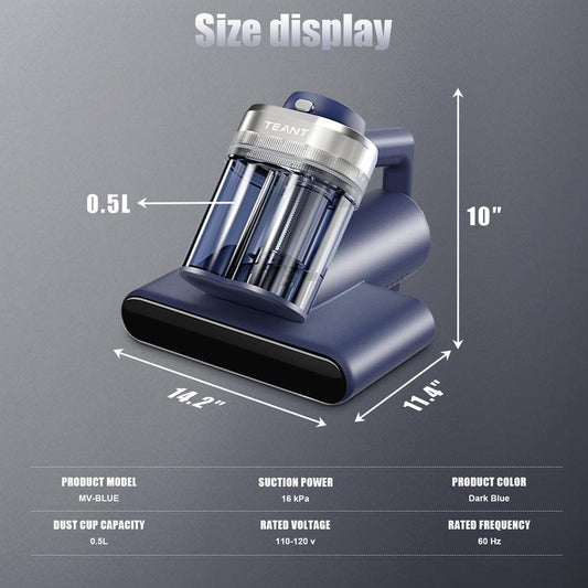 【2025 Teant】 Mattress Vacuum Cleaner for Dust Mites Removal, Bed Vacuum with UV-C Light & 149°F Hot Air & Aroma Tablet & LED Display, 16Kpa Powerful Suction Double-Cup Handheld Vacuum Cleaner with HEPA Filter for Bed, Couch, Sofa, Carpet