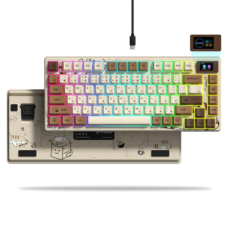 Womier S-K80 75% Keyboard with Color Multimedia Display Mechanical Gaming Keyboard, Wired Hot Swappable Keyboard, Gasket Mount RGB Custom Keyboard, Pre-Lubed Stabilizer for Mac/Win, Black Kanagawa Desk Office Accessories Budget