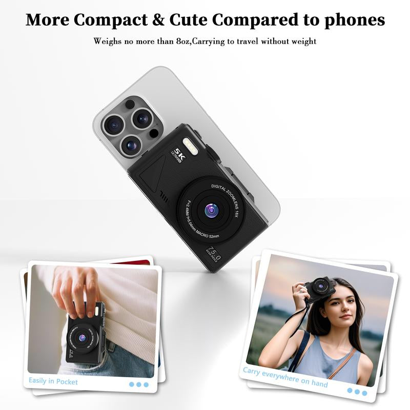 2025 Portable Vintage Camera Digital Camera 5K,180°Digital Camera with Flip Screen,Camera for Vlogging,Camera Content Creator,Compact Travel Camera for Teens,Summer Gifts