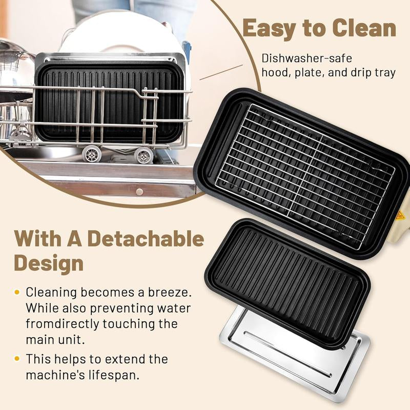 Smokeless Electric Grill, Frying and Grilling Electric Grill with Removable Non-Stick Tray and Grill Rack, with 3 Mini Pans, 1500W Home Grill, Adjustable Temperature, Indoor Grilling, Kitchen Utensils, Stainless Steel