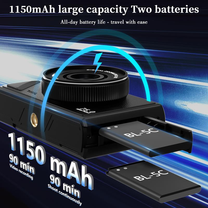 2025 Portable Vintage Camera Digital Camera 5K,180°Digital Camera with Flip Screen,Camera for Vlogging,Camera Content Creator,Compact Travel Camera for Teens,Summer Gifts