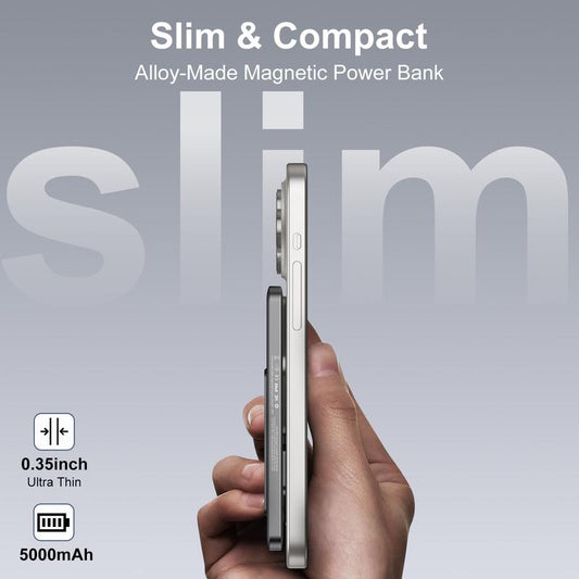 Magnetic Slim Portable Charger with Stand, Folding 5000Mah Wireless Power Bank, for Smartphone Compact, Foldable, Chargeable, Electronics Accessories Charging