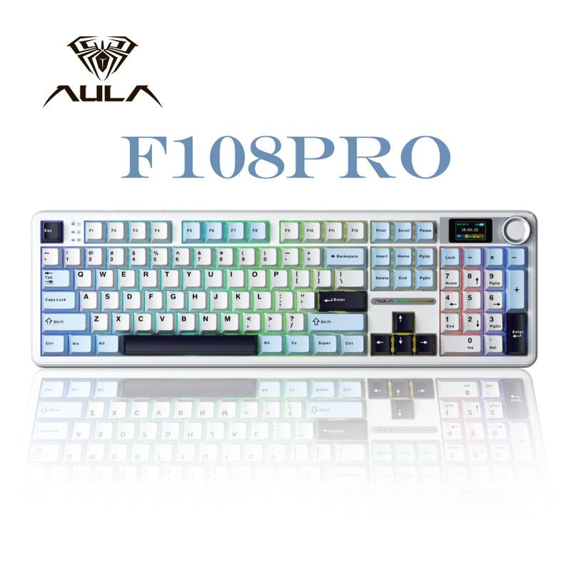 AULA F108 PRO - Wireless Mechanical Keyboard,Full Size Keyboard with 8000Mah Battery,Side Printed PBT Keycaps,Rgb Backlit Hot Swappable Custom Gaming Keyboards