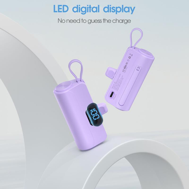 Next-Gen Mini Capsule 6500Mah 3-In-1 Power Bank,Dual USB-C Ports - 22.5W Fast Charging, Built-In Phone Stand & Flashlight, Includes USB-C to Lightning Adapter, Digital Screen Display (Shows % Power), Compatible with Iphone 16/15/14/13/12 & Android Devices