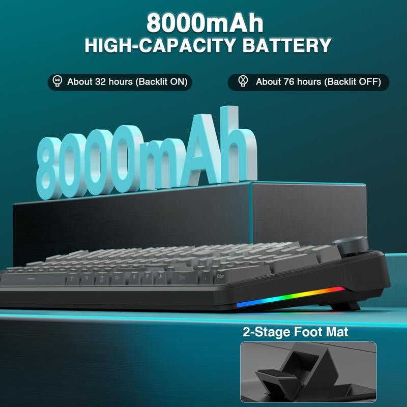 AULA F108 PRO - Wireless Mechanical Keyboard,Full Size Keyboard with 8000Mah Battery,Side Printed PBT Keycaps,Rgb Backlit Hot Swappable Custom Gaming Keyboards