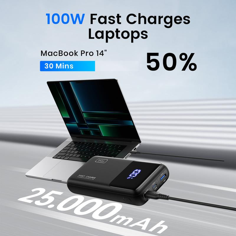 INIU 25000Mah 100W Power Bank USB C Laptop Portable Charger, PD QC Fast Charging 3-Output External Battery Pack for Laptop Macbook Dell XPS Ipad Tablet Steam Deck Iphone 17 16 15 14 13 12 Pro Samsung Macbook Ipad Switch 2 Etc Chargeable Smartphone Device