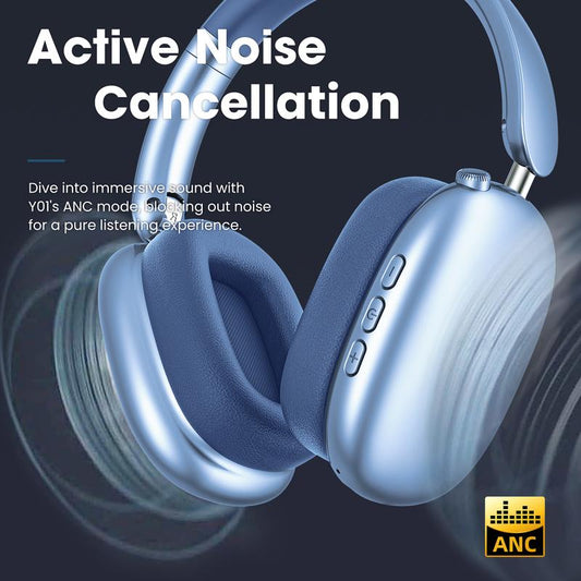 Y01 Over-Ear Bluetooth 5.3 Headphones, 48H Playtime, Noise Reduction, Hi-Res Sound, Foldable Design, with Mic for Ios/Android/Pc