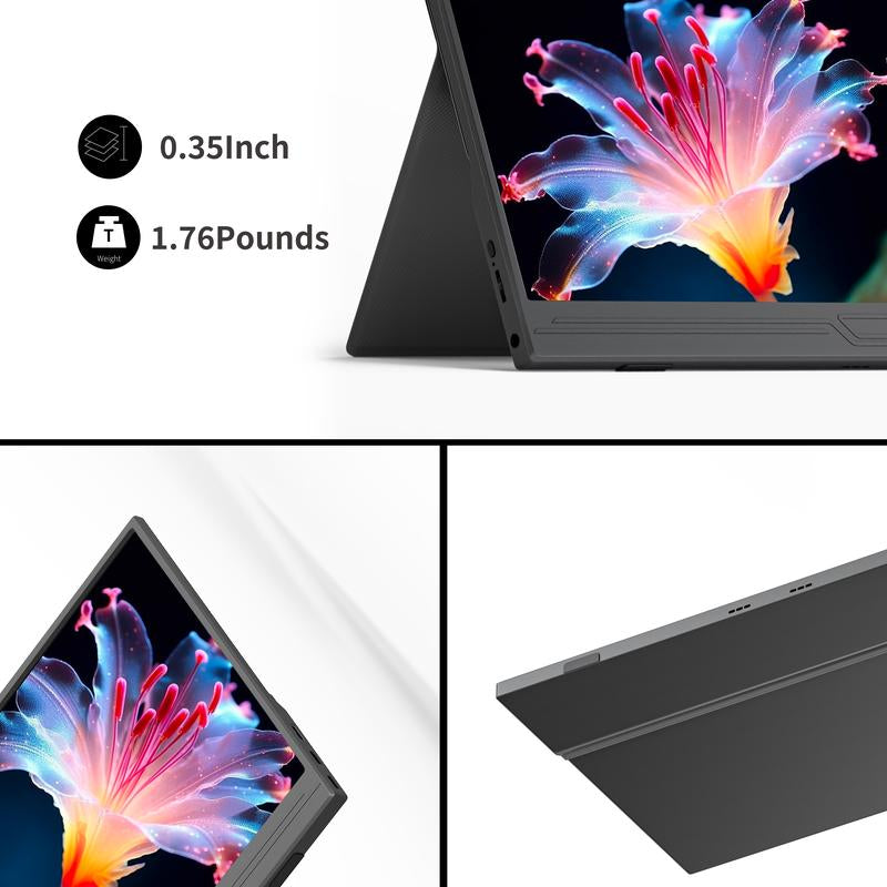 15.6'' 1080P Portable Monitor -Built-In Speakers, HDR, Ultra-Thin Bezels, Plug & Play, USB-C, Smart Case, Travel Display, Ips Screen