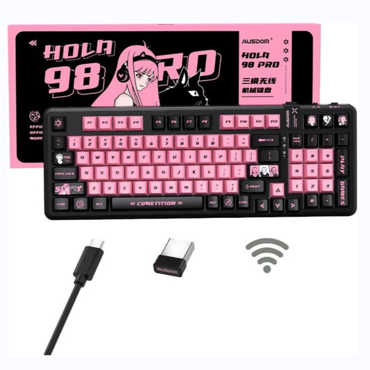 AUSDOM 98Pro Wireless Mechanical Keyboard, Tri-Mode Bluetooth/2.4Ghz/Usb-C Gasket Hot Swappable Custom Gaming Keyboard with Backlit, PBT Keycaps, Linear Switches, for Windows/Mac/Pc (Manga Girl Theme)