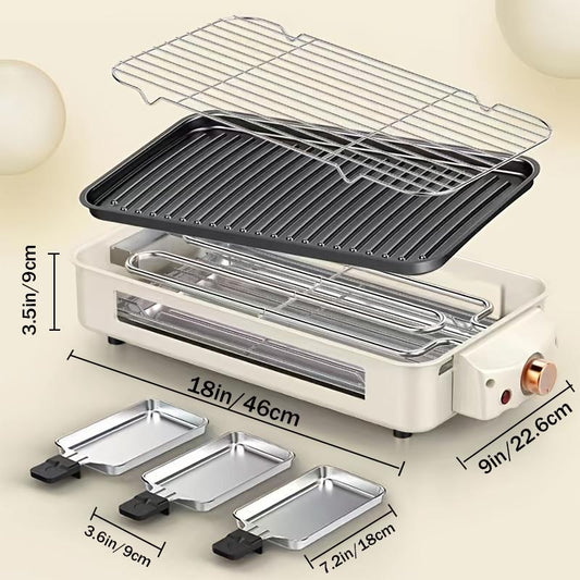 Smokeless Electric Grill, Frying and Grilling Electric Grill with Removable Non-Stick Tray and Grill Rack, with 3 Mini Pans, 1500W Home Grill, Adjustable Temperature, Indoor Grilling, Kitchen Utensils, Stainless Steel