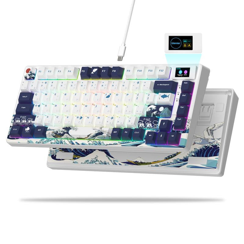 Womier S-K80 75% Keyboard with Color Multimedia Display Mechanical Gaming Keyboard, Wired Hot Swappable Keyboard, Gasket Mount RGB Custom Keyboard, Pre-Lubed Stabilizer for Mac/Win, Black Kanagawa Desk Office Accessories Budget