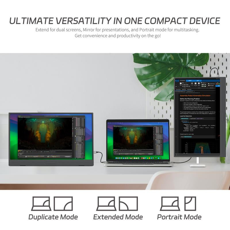 15.6'' 1080P Portable Monitor -Built-In Speakers, HDR, Ultra-Thin Bezels, Plug & Play, USB-C, Smart Case, Travel Display, Ips Screen
