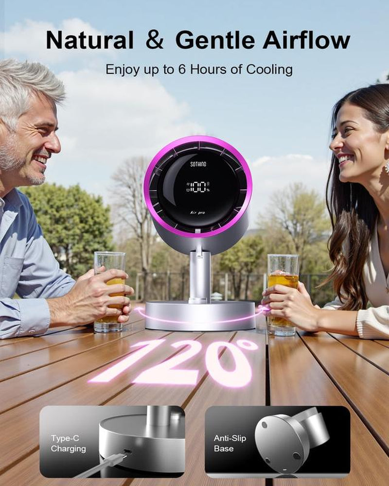Sothing Desk Fan with Built-In Filter, 120° Oscillating Air Circulator Fan with 100 Speeds, Digital Display, USB-C Rechargeable, Quiet Small Table Fan for Bedroom, Office, Dorm, Home – Silver