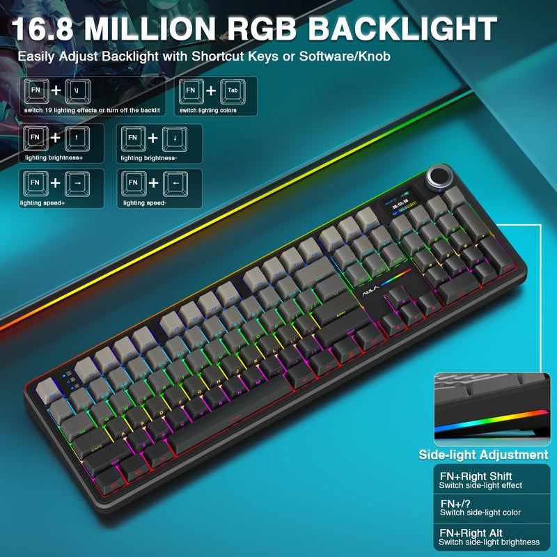 AULA F108 PRO - Wireless Mechanical Keyboard,Full Size Keyboard with 8000Mah Battery,Side Printed PBT Keycaps,Rgb Backlit Hot Swappable Custom Gaming Keyboards