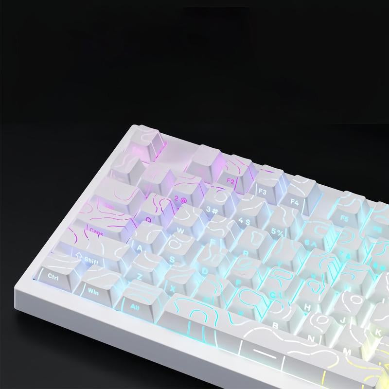 (Keyboard Not Included)Glowing Contour PBT Keycaps Set - Double-Shot Shine-Through Backlit Keycaps for 100% 108/87/65/60% Layouts | Cherry Profile White & Black Keycaps, ASMR Silent Gaming Keyboard Upgrade & RGB Gift for Gamers Boyfriend Gift