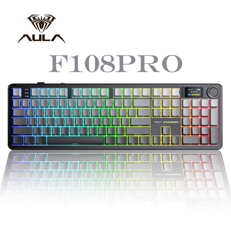 AULA F108 PRO - Wireless Mechanical Keyboard,Full Size Keyboard with 8000Mah Battery,Side Printed PBT Keycaps,Rgb Backlit Hot Swappable Custom Gaming Keyboards