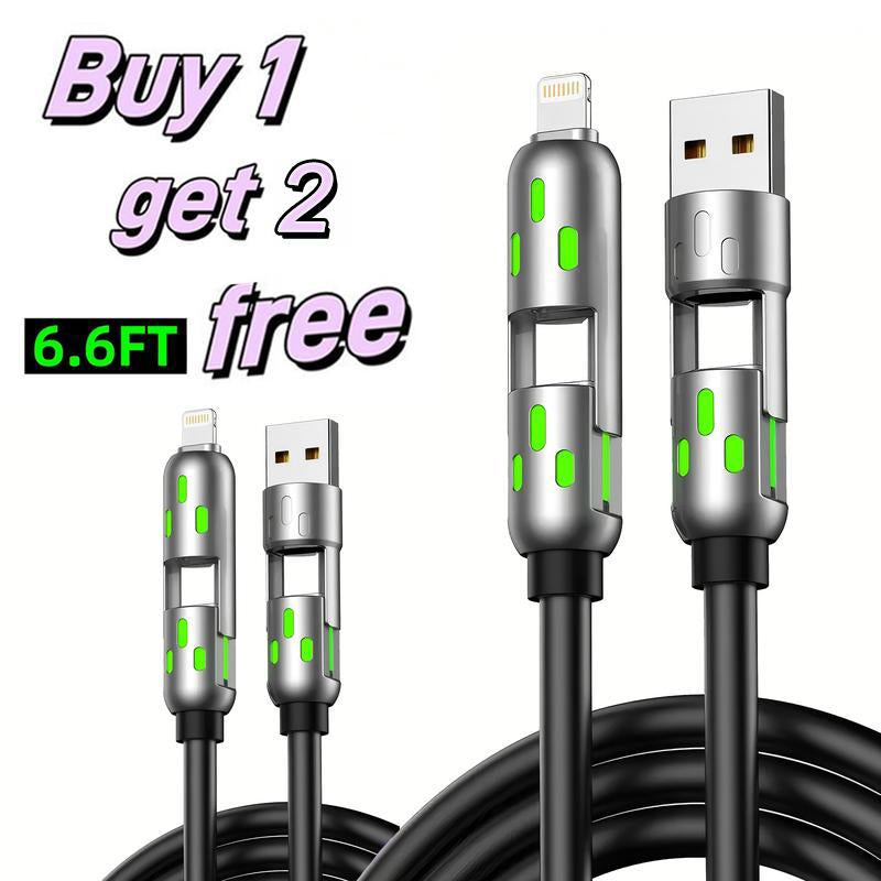 [Buy 1 Get 2 Free] 4-In-1 Multi USB Charging Cable with USB A,Type C,Lightning-Max65W Fast Charging & Data Sync for Iphone16/15,Ipad Pro, Fast Charge Usb Cable 4-In-1 Fast Breathing Light -Max 1 Usb-C Data 4 1 Charging Cable