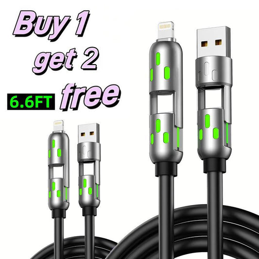 [Buy 1 Get 2 Free] 4-In-1 Multi USB Charging Cable with USB A,Type C,Lightning-Max65W Fast Charging & Data Sync for Iphone16/15,Ipad Pro, Fast Charge Usb Cable 4-In-1 Fast Breathing Light -Max 1 Usb-C Data 4 1 Charging Cable