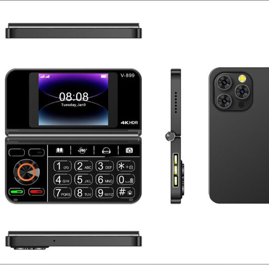 New V-899 Pro Mini Flip Mobile Phone 4.0 Inch Foldable Curved Dual-Screen Keyboard Cell Phone Portable 2G Dual SIM Mode Ultra Thin Unlocked Card Mobile Phone Gift for Elderly Seniors and Kids Students